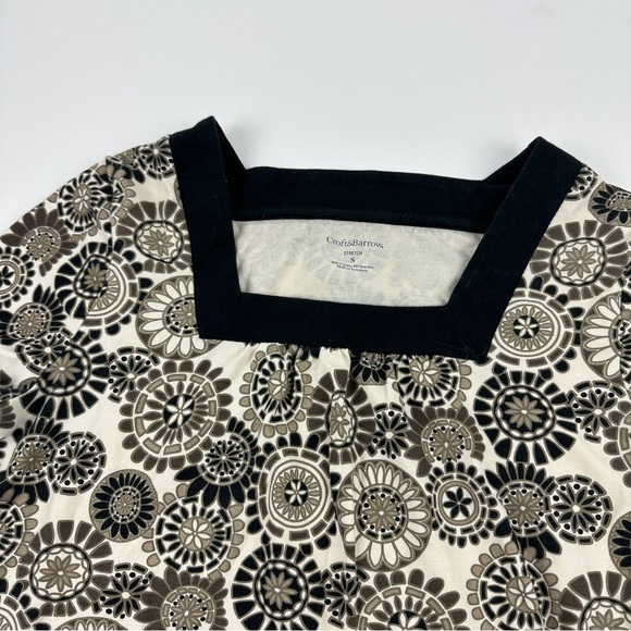 Croft & Barrow Blouse Women Small Stretch Cream Black Square Neck - Picture 6 of 7